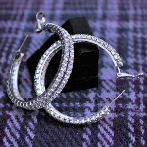 NWT Sophia Collection Rhinestone Silver Tone Hoop Earrings